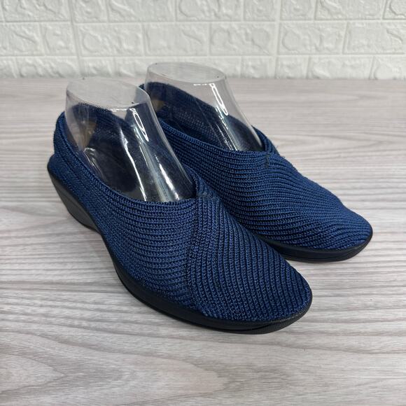 Arcopedico Mailu Shoe Sport Slip-On Knit Sz 37 Blue Black Wedge Washable Stretch - Picture 3 of 11